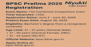 BPSC Prelims 2025 Registration Notification: 1250 Vacancies, Apply Online from June 2